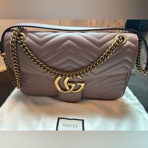 Authentic Gucci MARMONT Flap in Mauve Gold Quilted, Chain Strap Shoulder Bag EUC